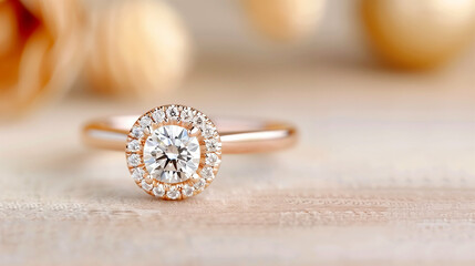 Engagement ring with diamond in elegant setting for wedding jewelry display