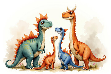 Fototapeta premium Cute cartoon dinosaur family posing together