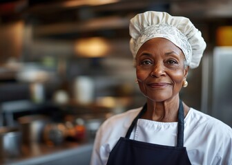 Experienced Chef Smiling Confidently in Professional Kitchen Setting