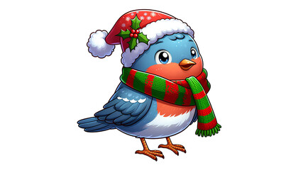 Cute Bird in a Christmas Scarf - Isolated