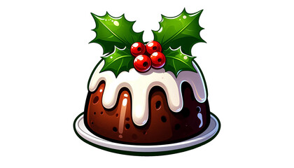 Festive Cartoon Christmas Pudding with Holly