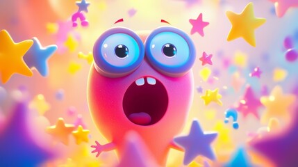 Fototapeta premium Cartoon Character with Surprised Expression and Pastel Accents