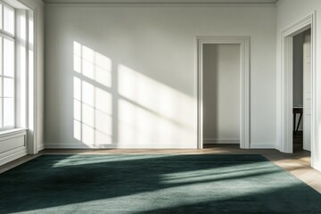 Obraz premium A room with a green carpet and a white door