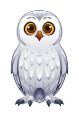 Cute white polar owl cartoon illustration isolated on white background