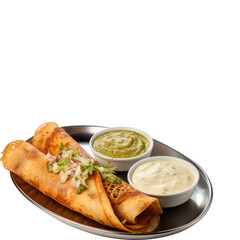 A serving of masala dosa on transparent background 

