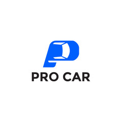 Letter P with car vector logo design. Fonts for automotive, vechile, logo, transportation, monogram and race. Alphabet label symbol for branding and identity.