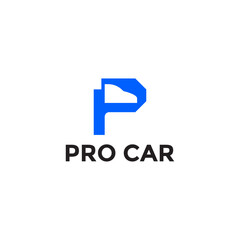 Letter P with car vector logo design. Fonts for automotive, vechile, logo, transportation, monogram and race. Alphabet label symbol for branding and identity.