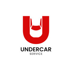 Letter U with car vector logo design. Fonts for automotive, vechile, logo, transportation, monogram and race. Alphabet label symbol for branding and identity.