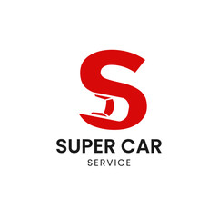 Letter S with car vector logo design. Fonts for automotive, vechile, logo, transportation, monogram and race. Alphabet label symbol for branding and identity.