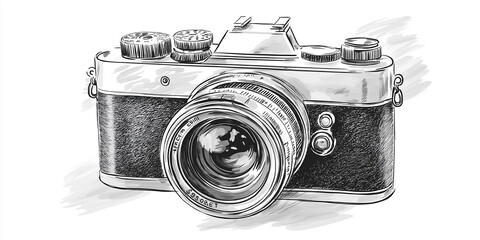 Vintage photo camera drawing capturing nostalgic memories