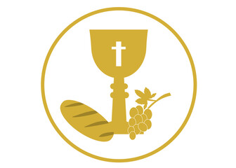 christian holy communion symbol chalice bread and grape vector  