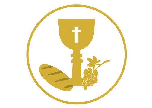 christian holy communion symbol chalice bread and grape vector  