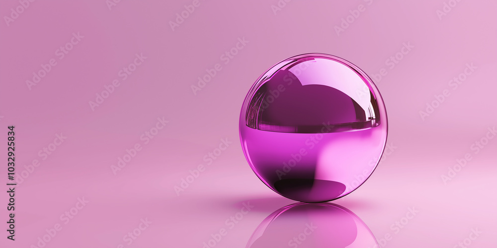 Aufkleber pink sphere reflecting on glossy surface with copy space