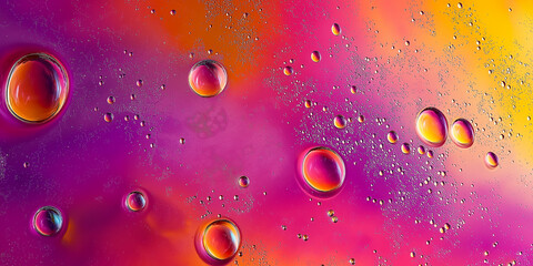 Abstract background of oil and water forming colorful bubbles