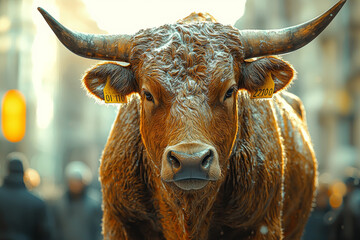 A bull market in full swing, where rising stock prices lead to increased investor confidence and economic optimism. Concept of finance.