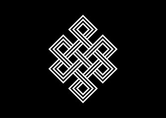 endless tibetan eternal knot symbol tattoo logo isolated on black background. vector illustration.