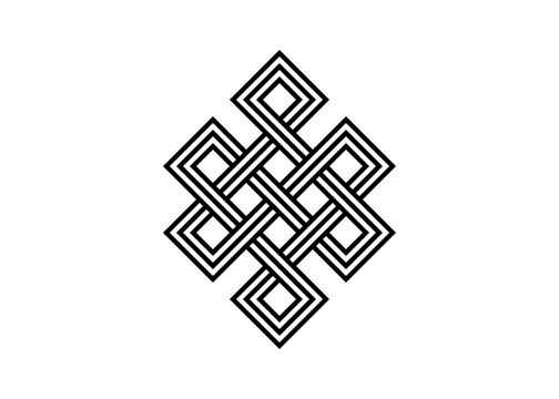 endless tibetan eternal knot symbol tattoo logo isolated on white background. vector illustration.