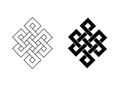 endless tibetan eternal knot symbol tattoo logo isolated on white background. vector illustration.