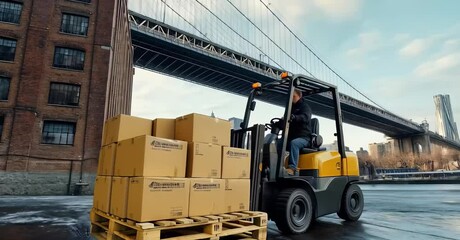 loading forklift. Equipment for a pallet stacker truck in a warehouse