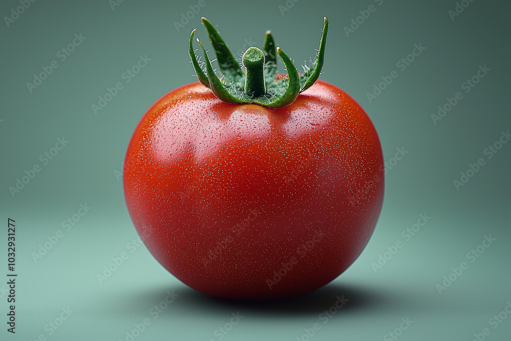 Poster a tomato isolated from the background shows its round shape and deep red hue. concept of vegetable i