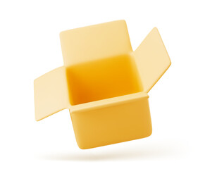 3D cardboard box icon on white background. Render delivery cargo box. 3d realistic vector