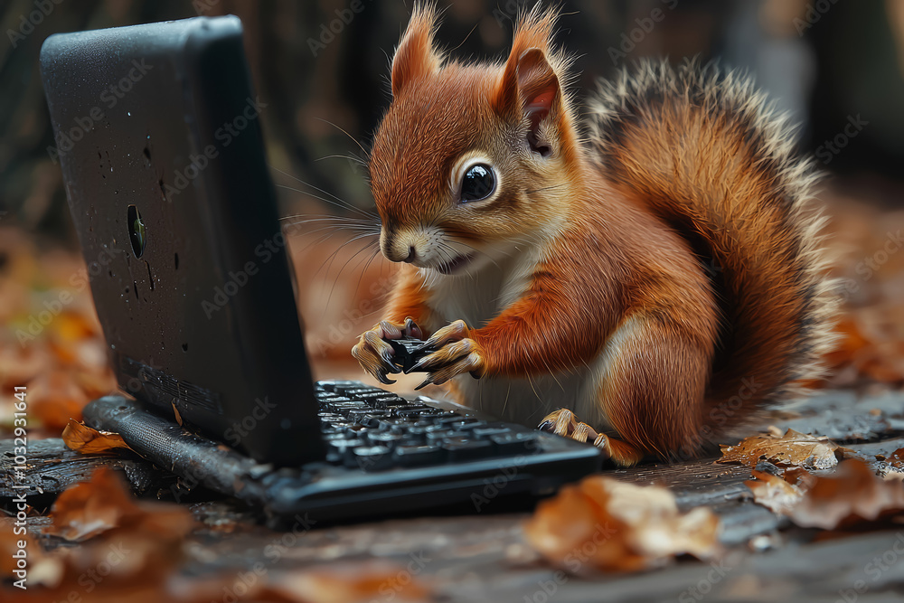 Poster a squirrel struggling to fix a broken computer reflects the anxiety of dealing with technology issue