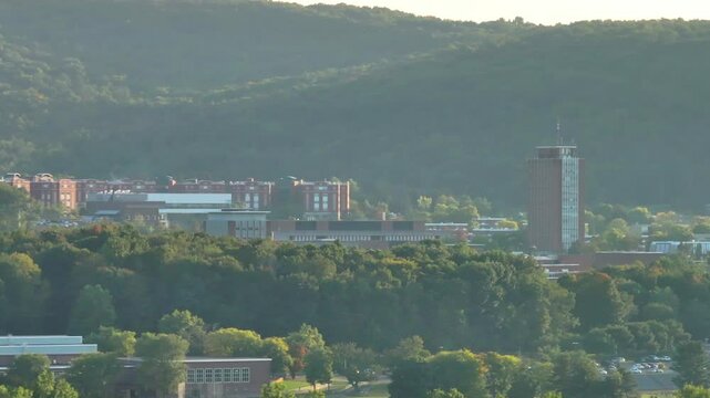 Aerial view of Binghamton University on a summer day