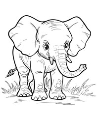 Fototapeta premium Adorable Elephant Coloring Page for Kids in Black and White