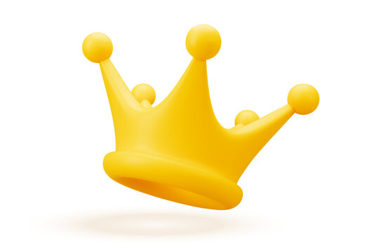 3D Gold Crown Icon Isolated on White. Render Golden Crown Symbol. Rating or Status Signs. Realistic Vector Illustration