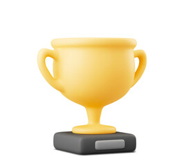 Champion cup 3d vector illustration. Win prize, first place sport competition. Cartoon trophy cup on white background.