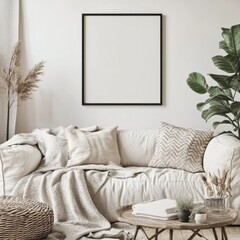 A white couch with pillows and a blanket on it