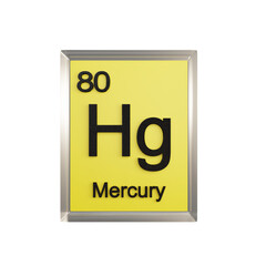 Mercury front - Periodic Table Element, Scientific and Educational Use, Transparent and Translucent Design, 3D Render