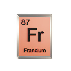 Francium front - Periodic Table Element, Scientific and Educational Use, Transparent and Translucent Design, 3D Render