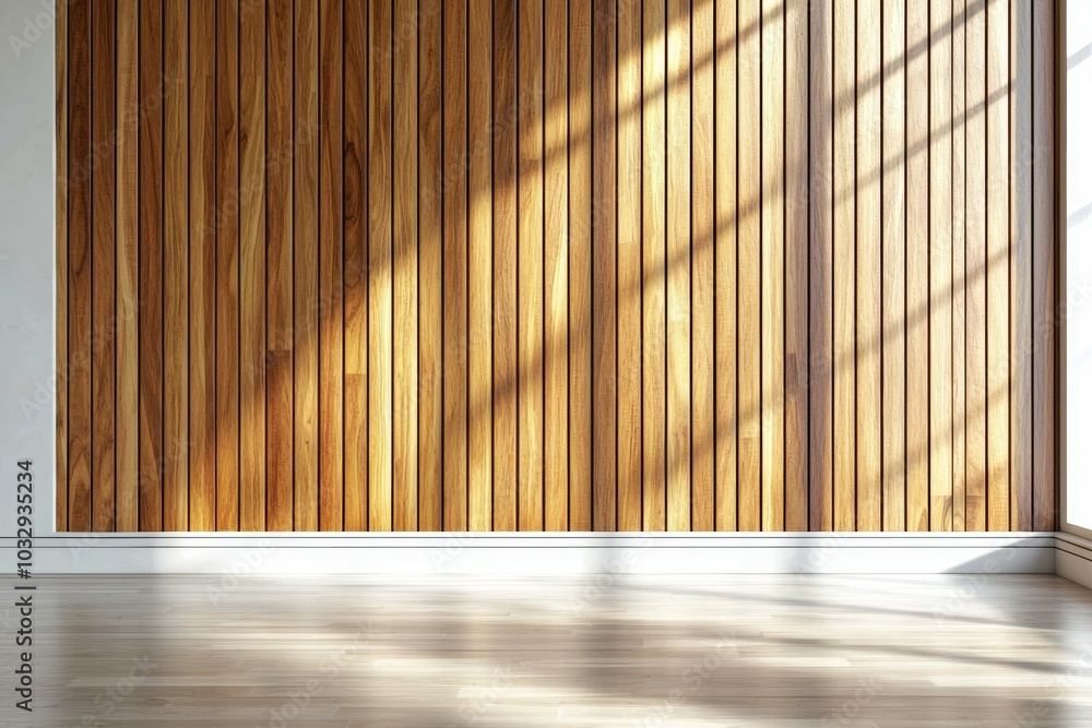 Poster A large room with wooden walls and a window