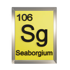 Seaborgium front - Periodic Table Element, Scientific and Educational Use, Transparent and Translucent Design, 3D Render