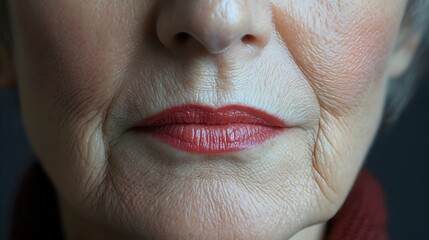 Obraz premium Before and after image of an elderly woman's lips, wrinkles fading and lips plumping to a youthful, smooth appearance
