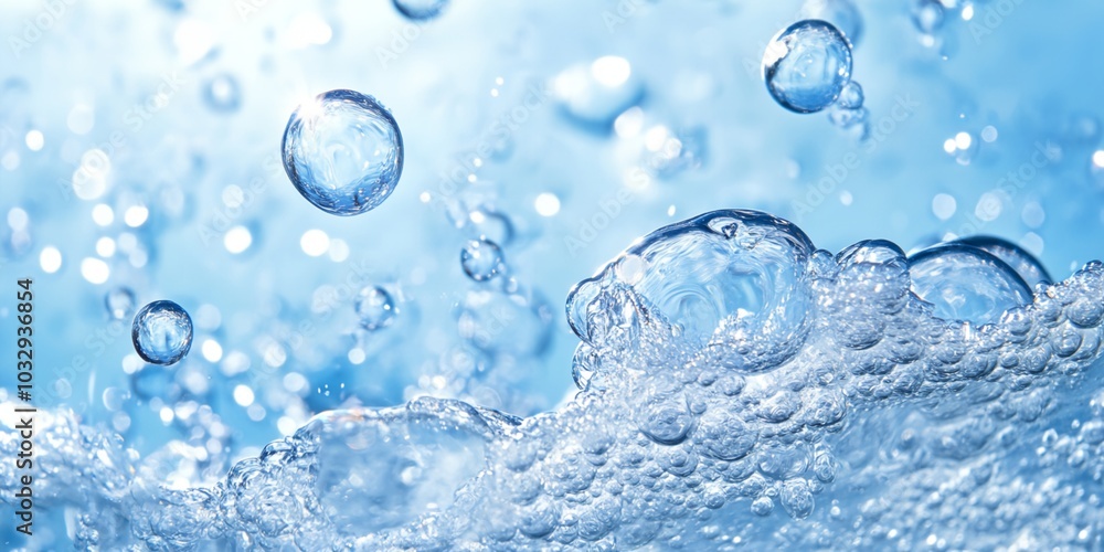 Poster a large body of water with many small bubbles floating on the surface. the bubbles are scattered thr