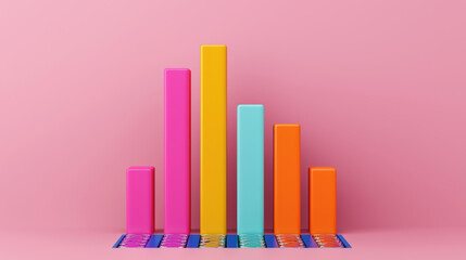 Colorful bar graph with vibrant bars on pink background, representing data visually