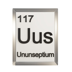 Ununseptium front - Periodic Table Element, Scientific and Educational Use, Transparent and Translucent Design, 3D Render