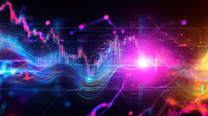 Dynamic wave of financial data charts showcasing vibrant colors and patterns