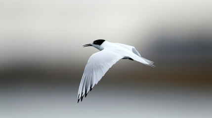 Fototapeta premium Soaring Arctic tern gliding gracefully through soft polar sky