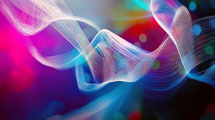 Fototapeta premium Colorful abstract light wave with bokeh and motion effects.