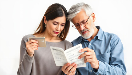 Stressed senior elderly couple conflict of credit card bills or debt of expense in shopping. Lover financial risk or crisis and bad habits of shopaholic. Lack of money discipline, planning and advis