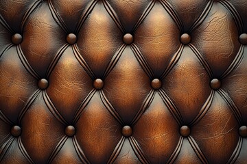 Naklejka premium Elegant brown tufted leather upholstery close-up showcasing textured details and craftsmanship