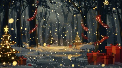 Obraz premium Festive Christmas Trees in a Snowy Forest