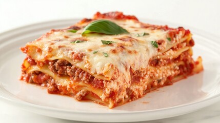 Delicious Lasagna with Meat and Cheese in White Plate