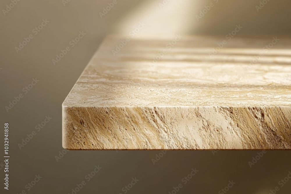 Poster close-up view of a textured stone countertop showcasing natural patterns and colors in soft lighting