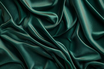 Fototapeta premium Luxurious deep green satin fabric draping elegantly on a smooth surface for textile design inspiration