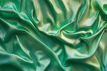 Obraz premium Elegant green satin fabric draped gracefully, showcasing soft textures and shimmering surfaces in natural light