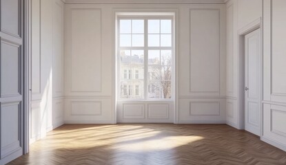 Fototapeta premium A large room with white walls and a large window